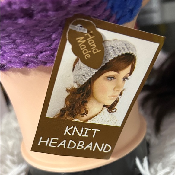 Vibrant Purple Knit Beanie with Blue Flower - Picture 3 of 4